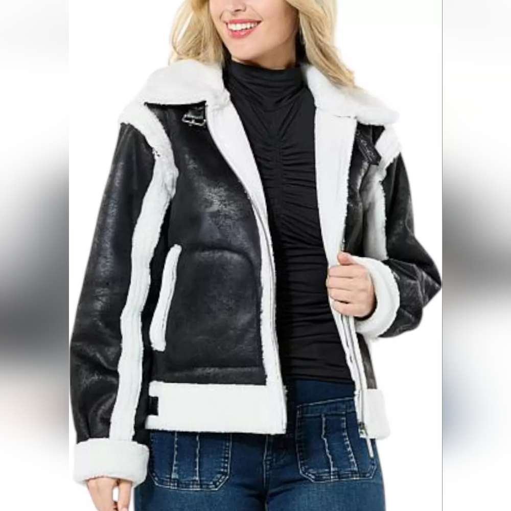 G by Giuliana Women's Faux Suede & Shearling Zip Front Coat black large